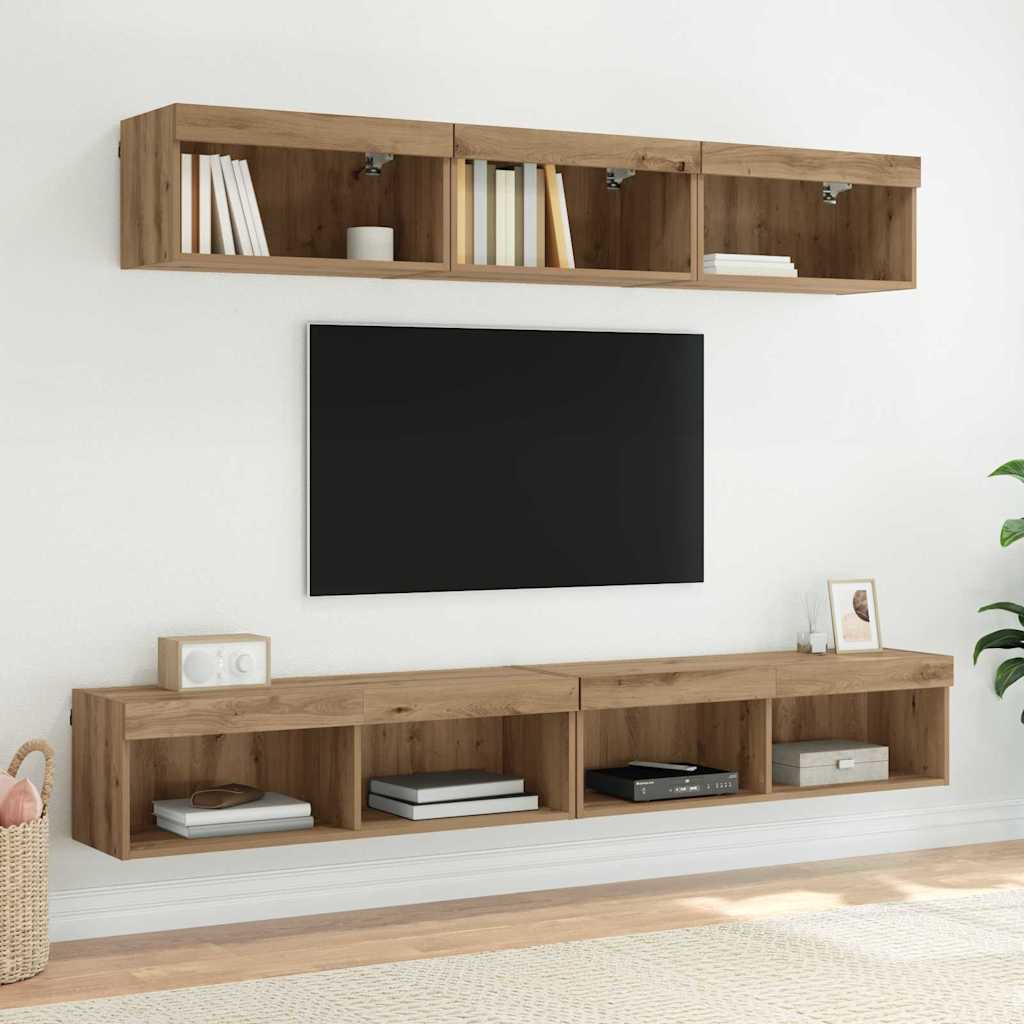 TV-møbelsæt med LED 2 pcs Artisan Egetræ 100 x 30 x 30 cm