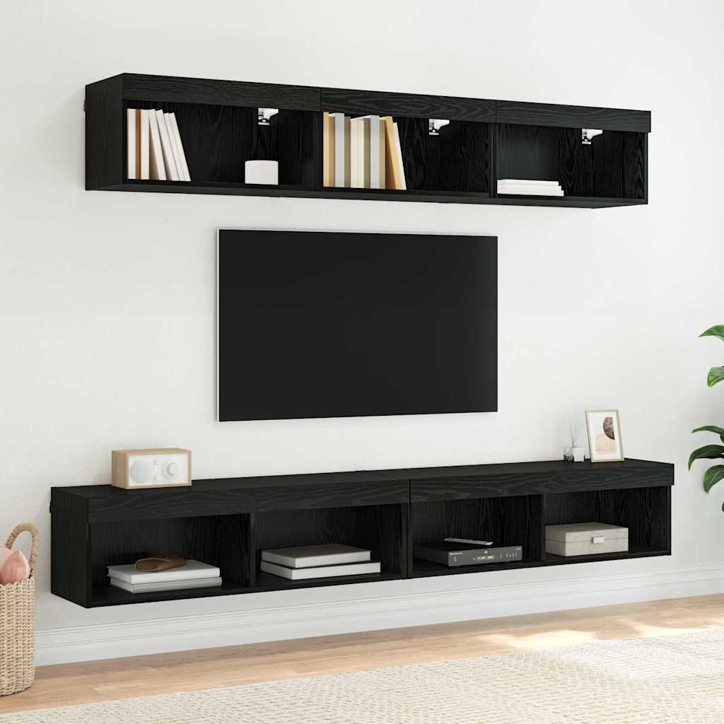 TV vægskab med LED Sort eg 100 x 30 x 30 cm Konstrueret træ
