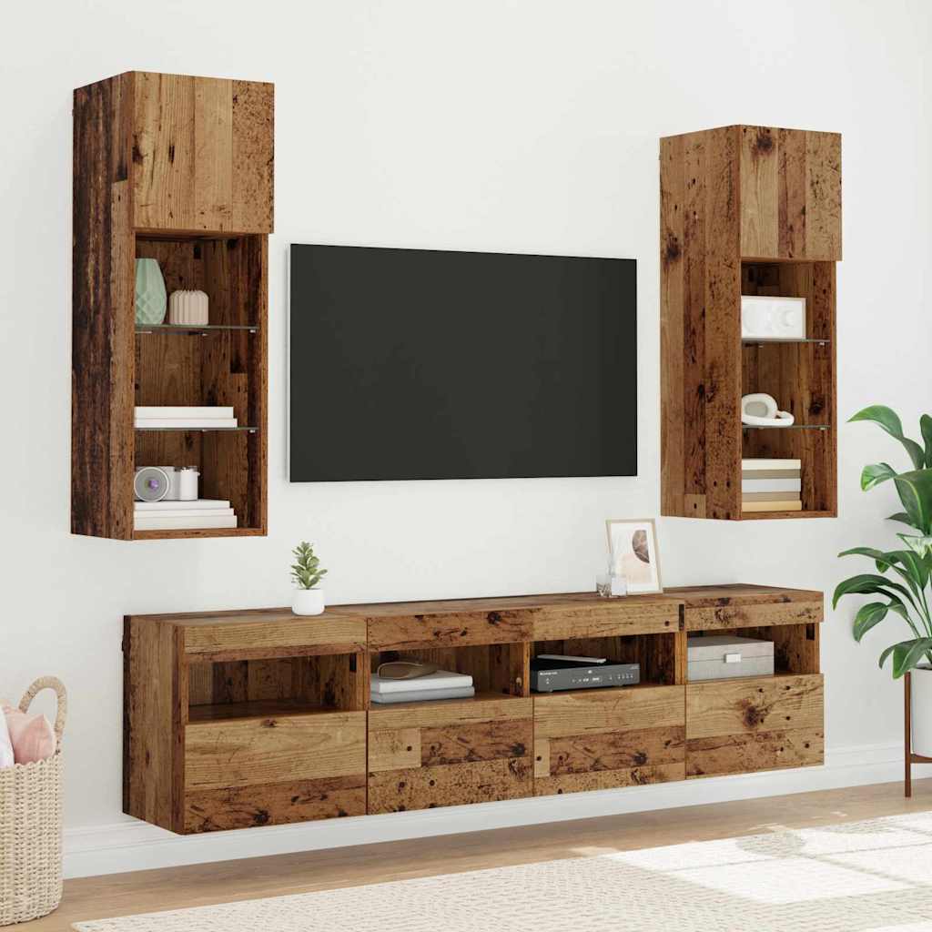 TV vægskab med LED Gammelt træ 40 x 30 x 40 cm Konstrueret træ