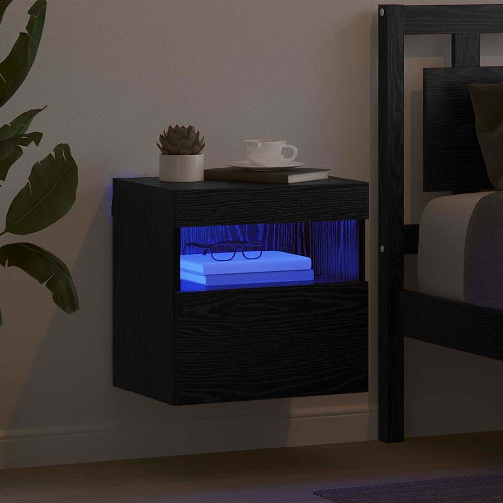 TV vægskab med LED Sort eg 40 x 30 x 40 cm Konstrueret træ