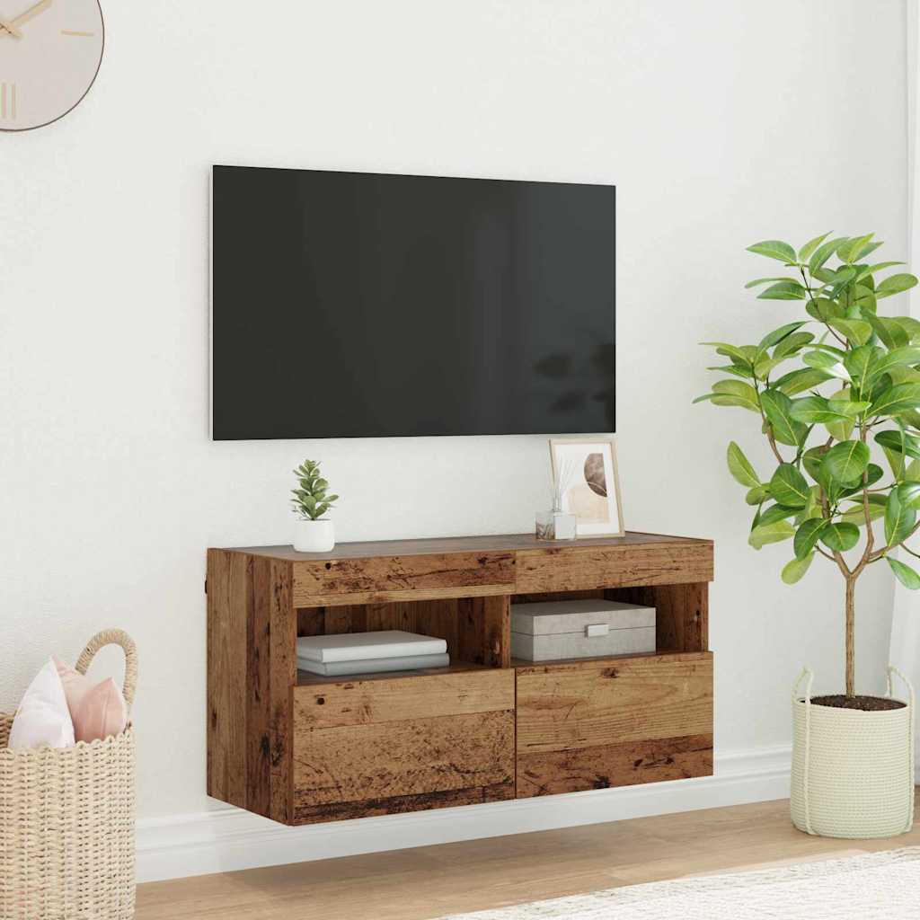 TV vægskab med LED Gammelt træ 80 x 30 x 40 cm Konstrueret træ