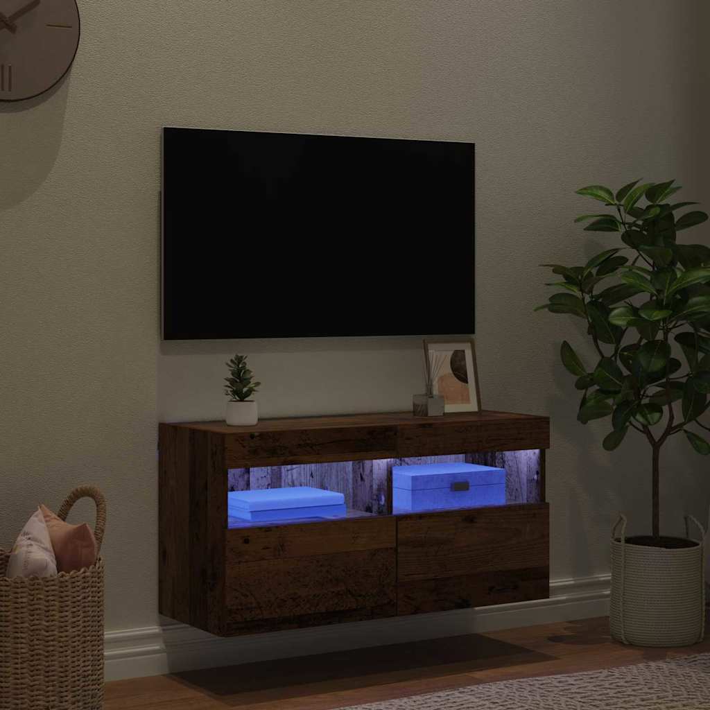 TV vægskab med LED Gammelt træ 80 x 30 x 40 cm Konstrueret træ