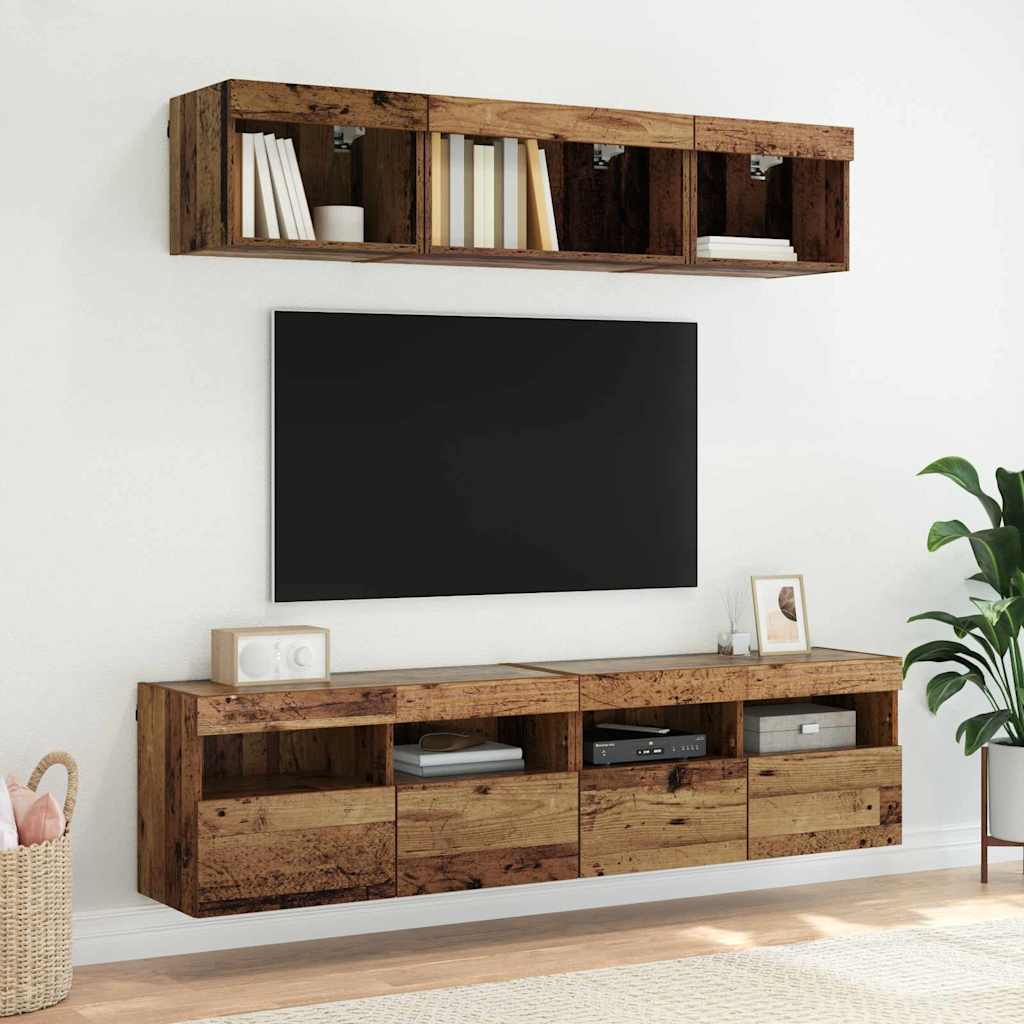 TV vægskab med LED Gammelt træ 80 x 30 x 40 cm Konstrueret træ