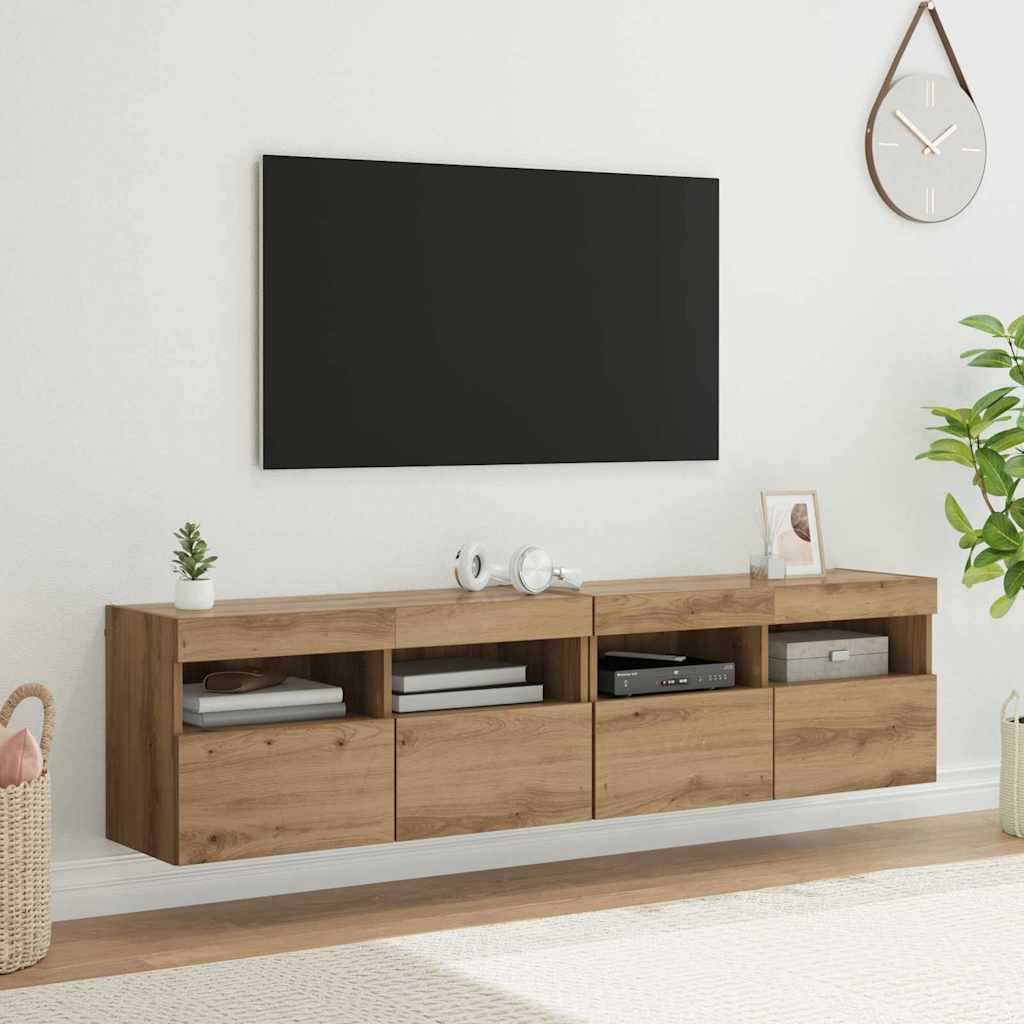 TV Væghylder med LED 2 pcs Artisan Egetræ 80 x 30 x 40 cm