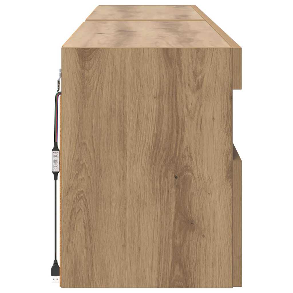 TV Væghylder med LED 2 pcs Artisan Egetræ 80 x 30 x 40 cm