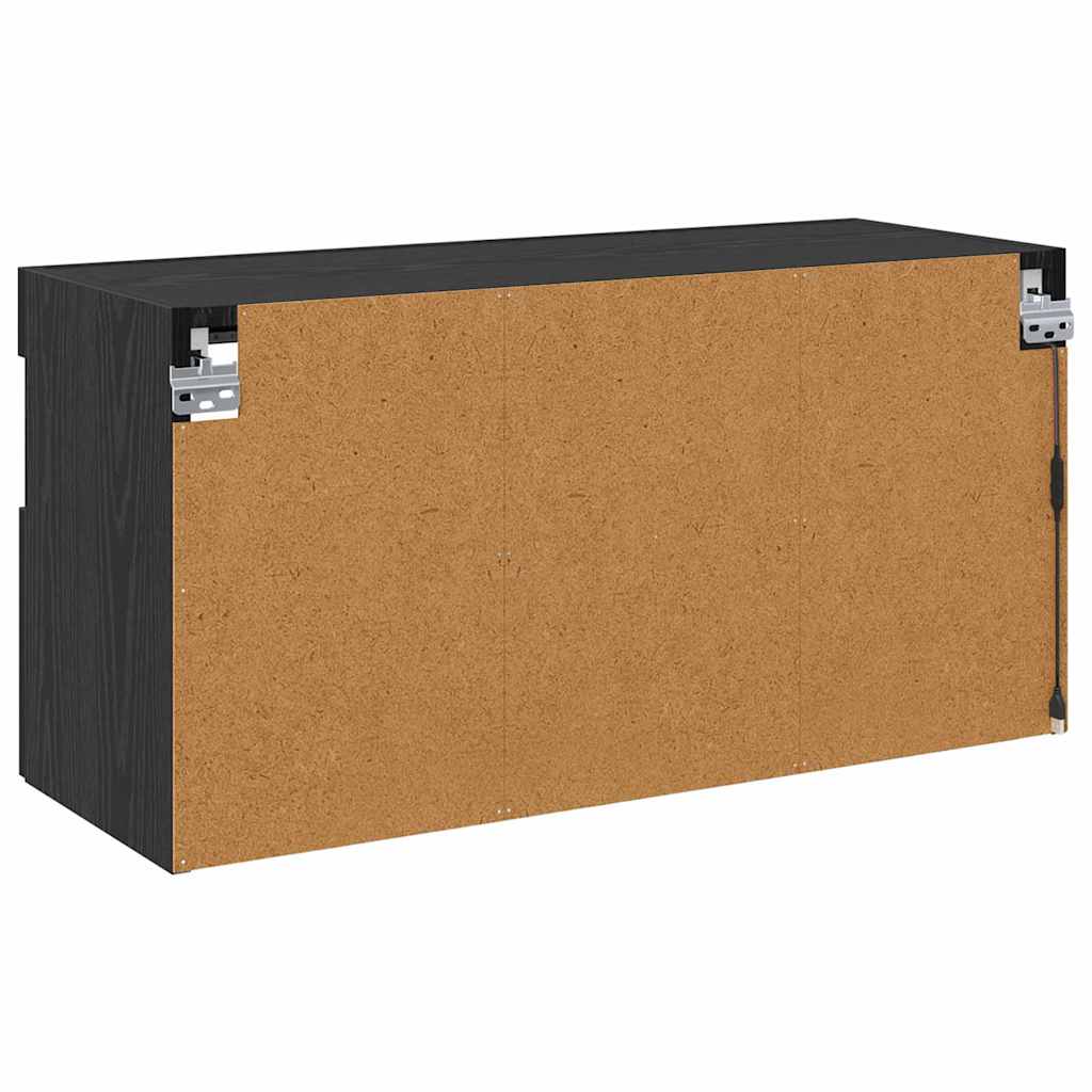 TV vægskab med LED Sort eg 80 x 30 x 40 cm Konstrueret træ