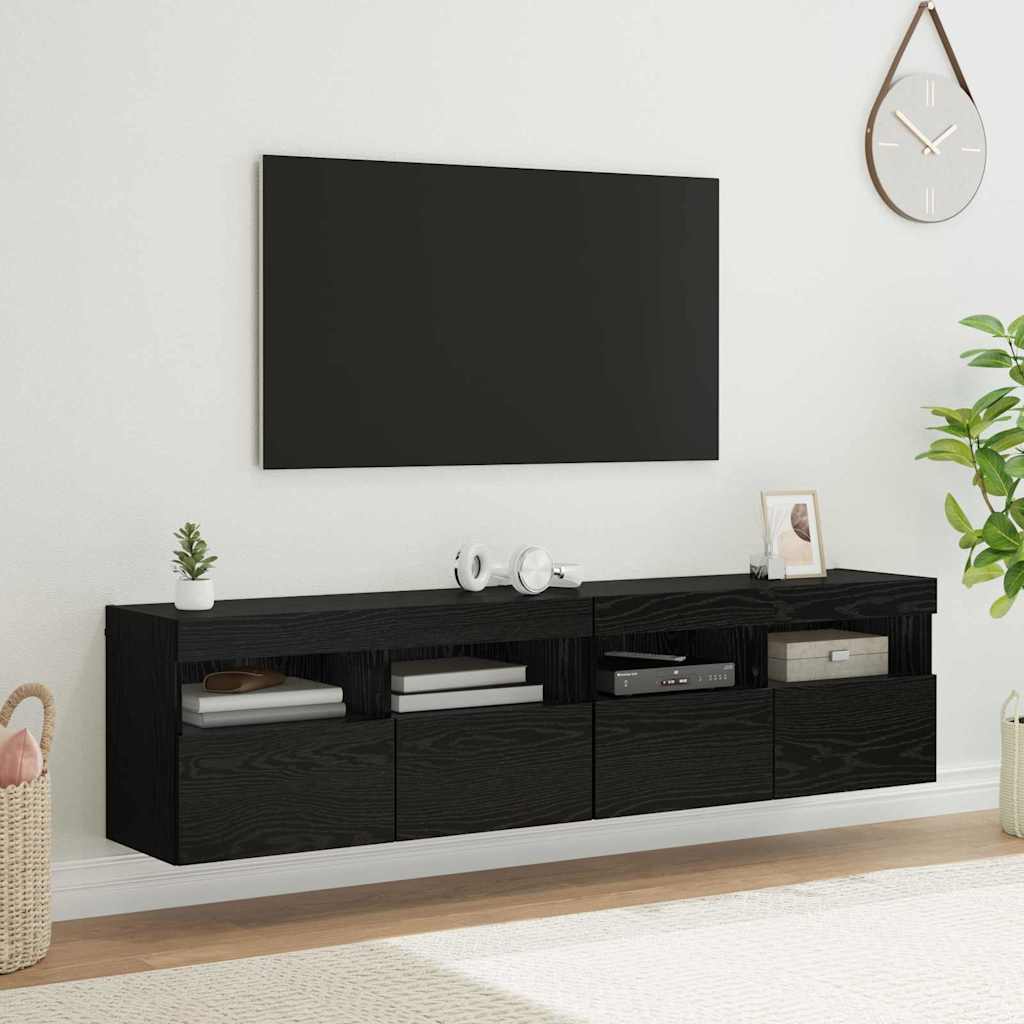 TV Væghylder 2 pcs Sort eg 80 x 30 x 40 cm Konstrueret træ