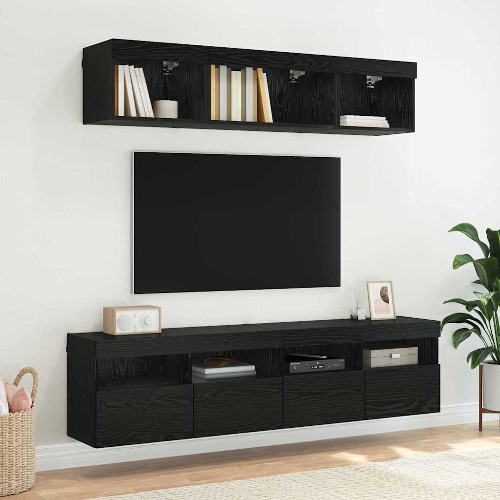 TV Væghylder 2 pcs Sort eg 80 x 30 x 40 cm Konstrueret træ