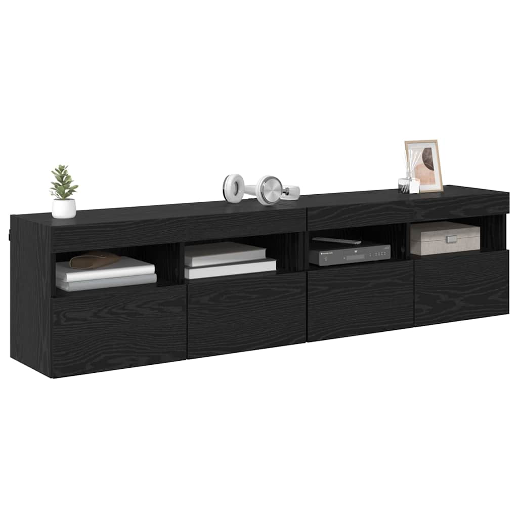 TV Væghylder 2 pcs Sort eg 80 x 30 x 40 cm Konstrueret træ