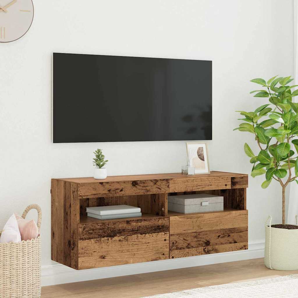 TV vægskab med LED Gammelt træ 100 x 30 x 40 cm Konstrueret træ
