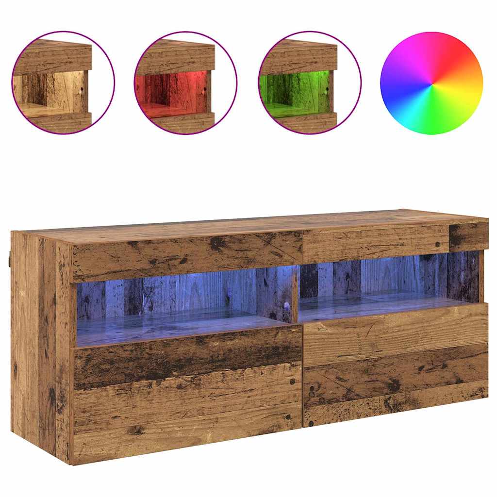 TV vægskab med LED Gammelt træ 100 x 30 x 40 cm Konstrueret træ