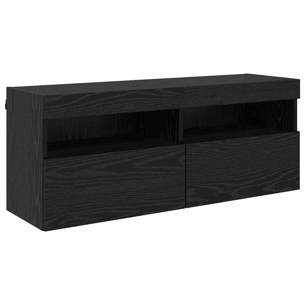 TV vægskab med LED Sort eg 100 x 30 x 40 cm Konstrueret træ
