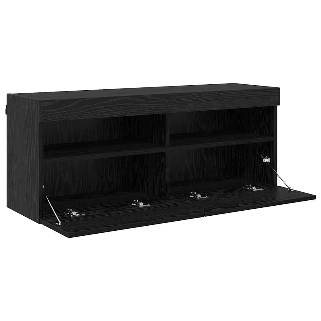 TV vægskab med LED Sort eg 100 x 30 x 40 cm Konstrueret træ