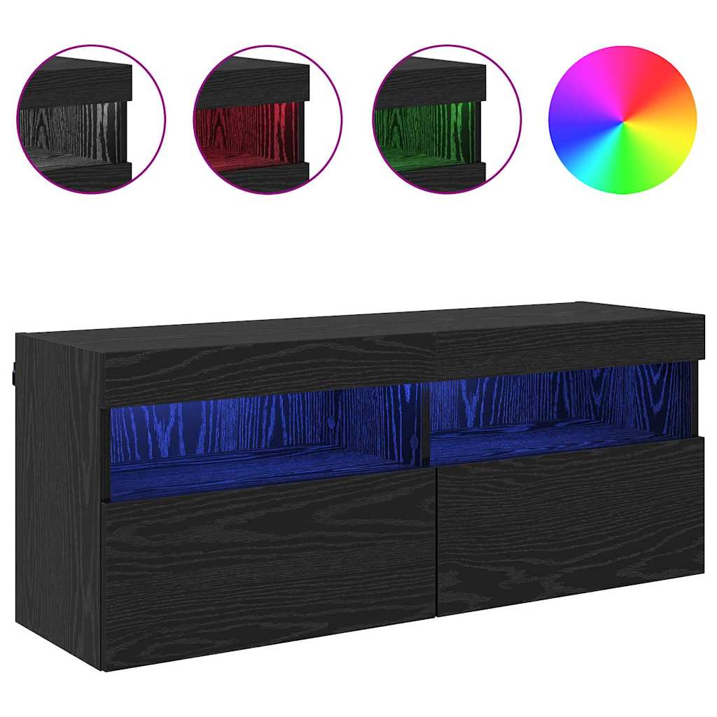 TV vægskab med LED Sort eg 100 x 30 x 40 cm Konstrueret træ
