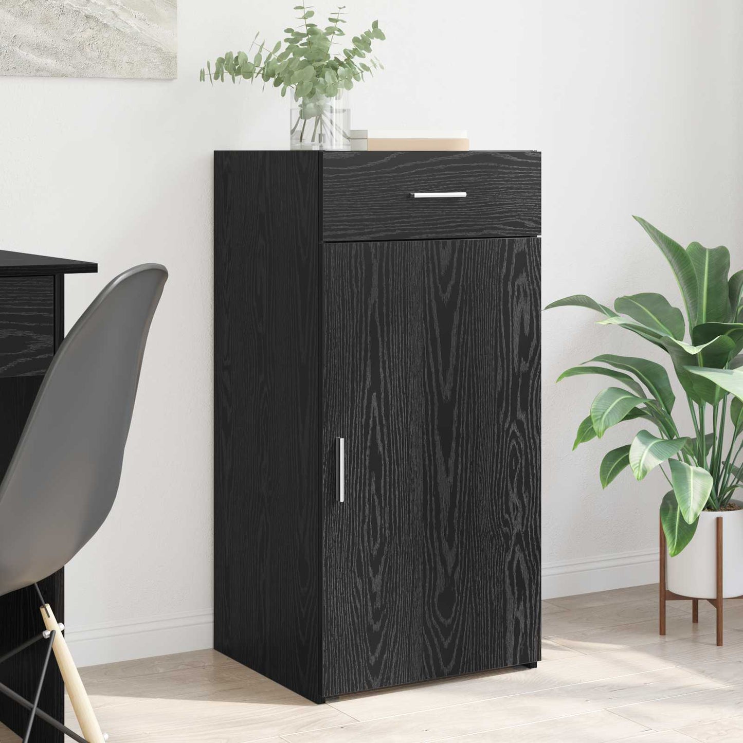 Sideboard med skuffe Sort eg 45 x 42,5 x 93 cm Konstrueret træ