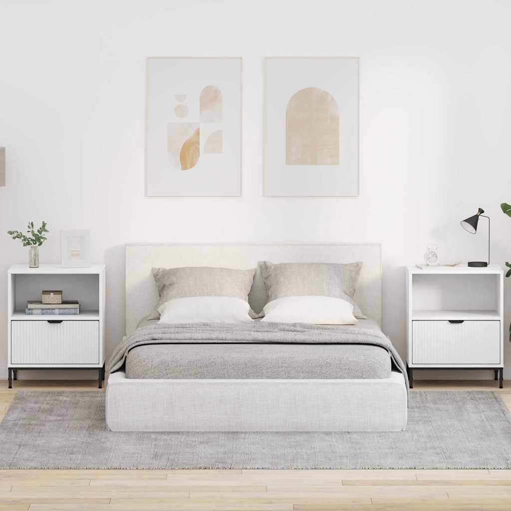 Natskab med skuffe 2 pcs Hvid 49 x 36 x 61 cm Konstrueret træ
