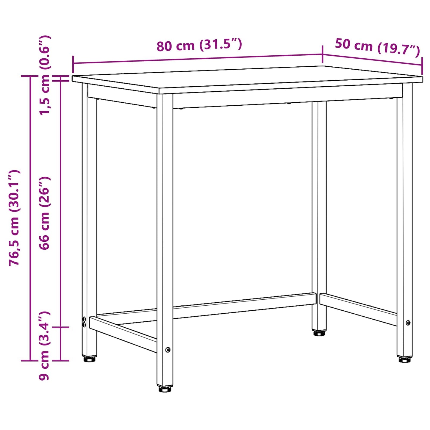 bord Gammelt træ 80 x 50 x 76,5 cm Ingeniørtræ og stål