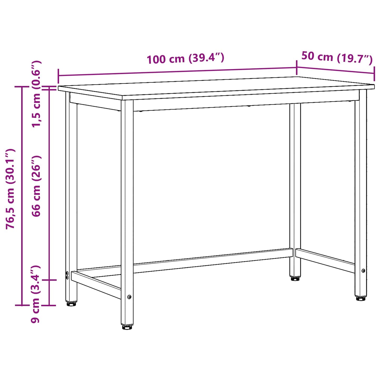 bord Sonoma eg 100 x 50 x 76,5 cm Ingeniørtræ og stål