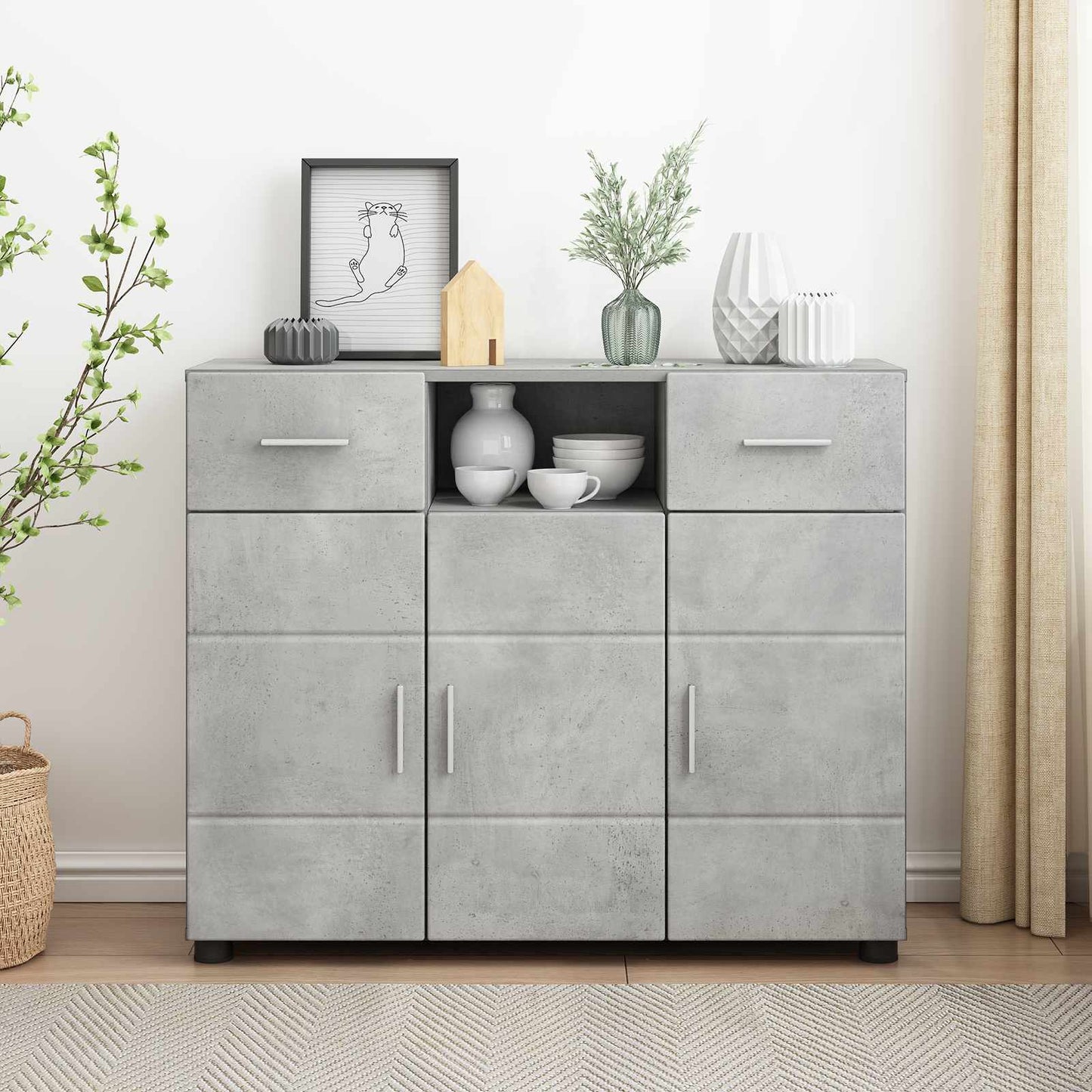 Træskab Beton Grå 88,5 x 30,5 x 73 cm Konstrueret træ