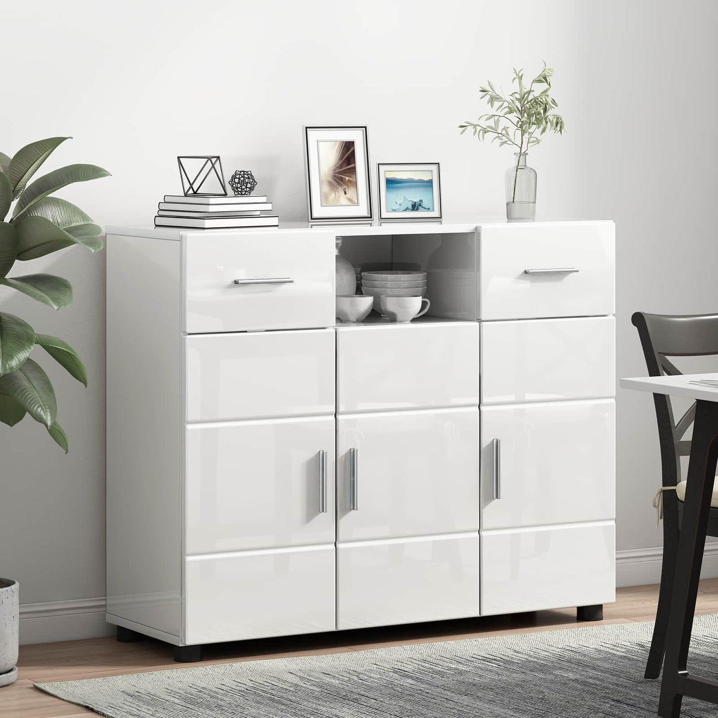 Træskab Høj gloss hvid 88,5 x 30,5 x 73 cm Konstrueret træ