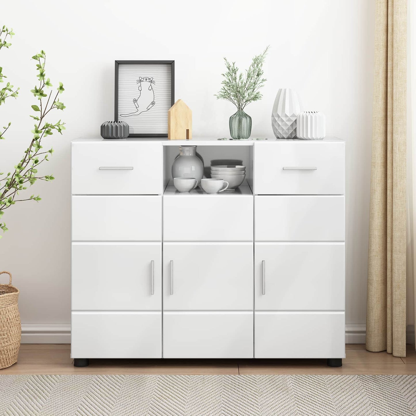 Træskab Høj gloss hvid 88,5 x 30,5 x 73 cm Konstrueret træ