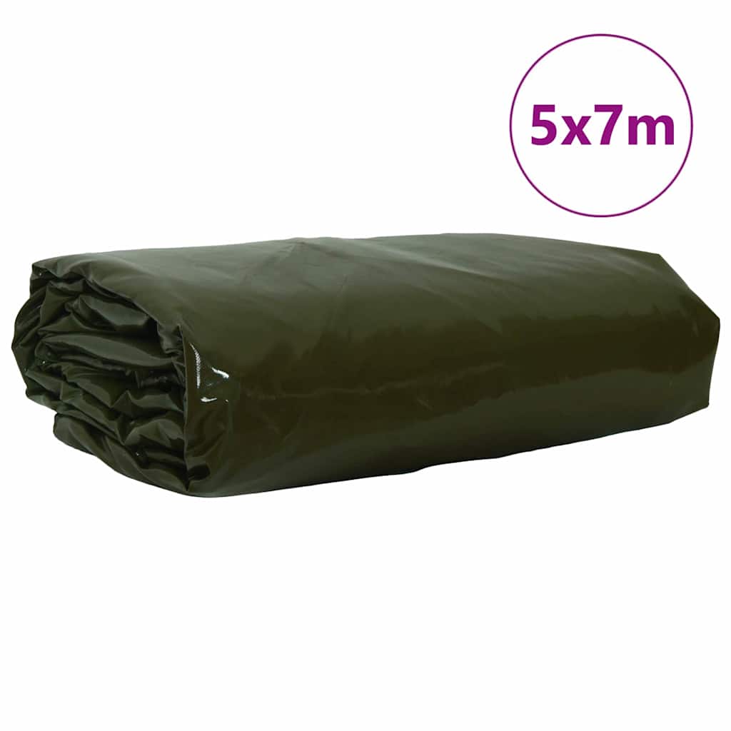 Tarpaulin 650g / m² Oliven grøn 5 x 7 m Lærred med PVC-belægning