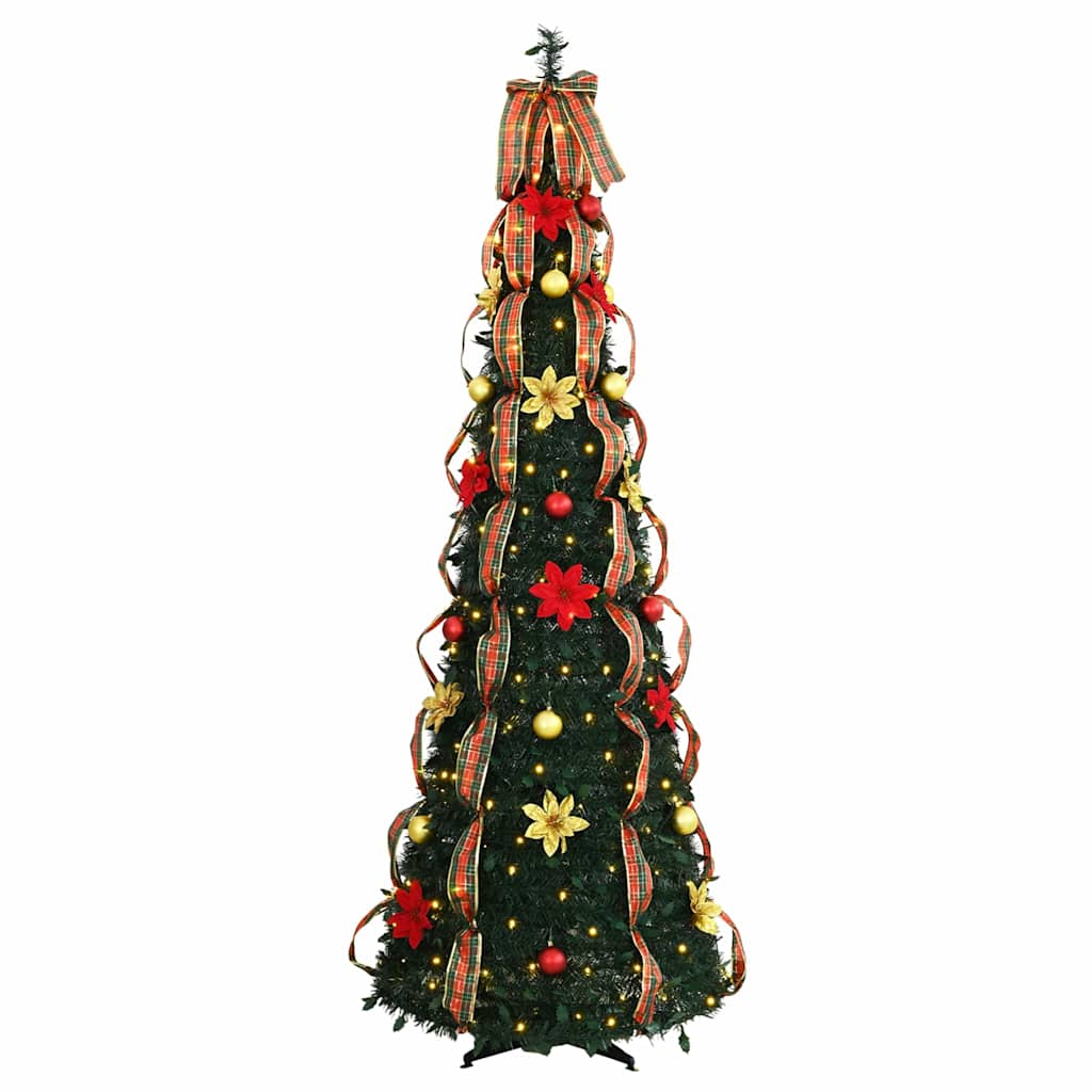 Kunstigt juletræ med 150 LED'er med stativ Grøn 185 cm PVC