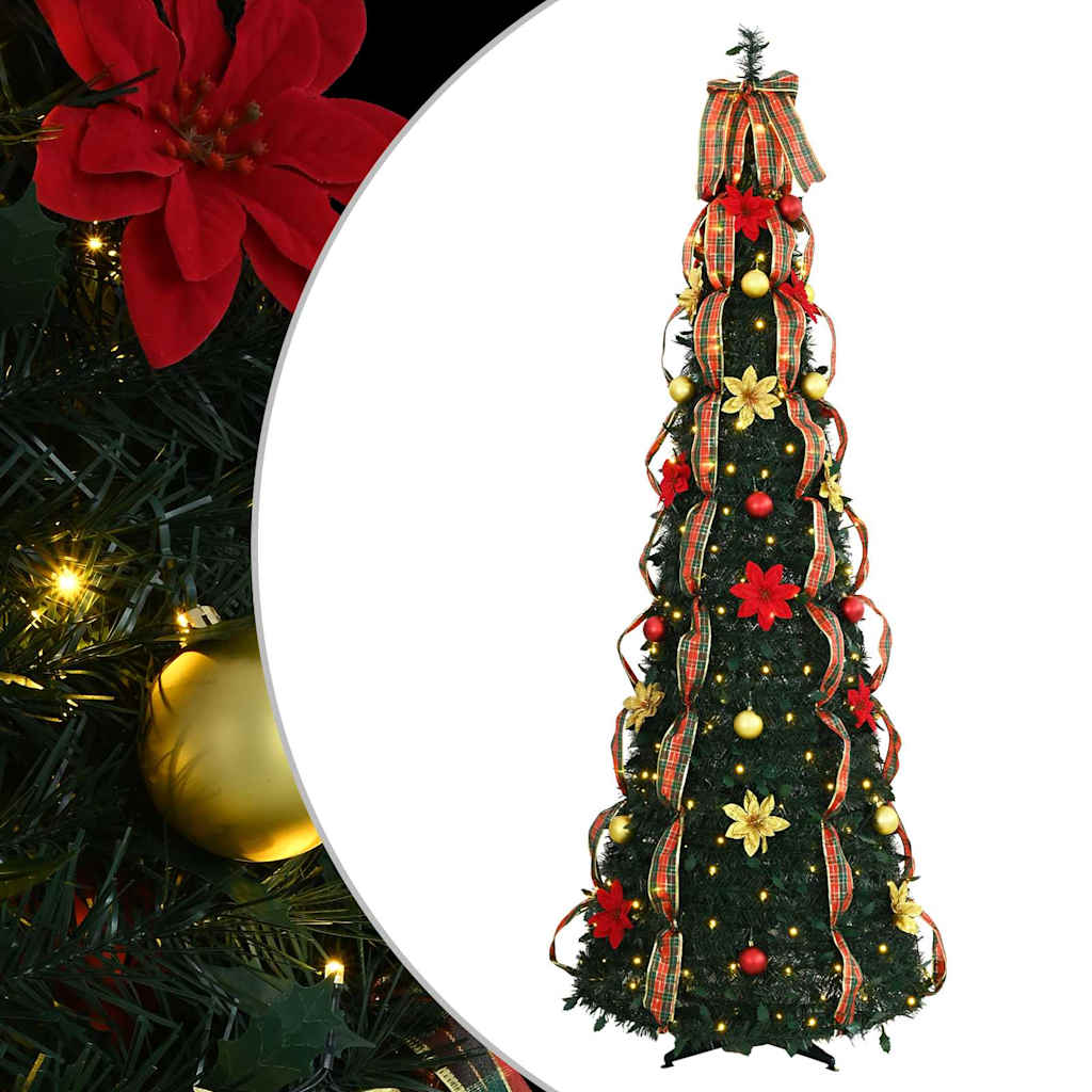 Kunstigt juletræ med 200 LED'er med stativ Grøn 215 cm PVC