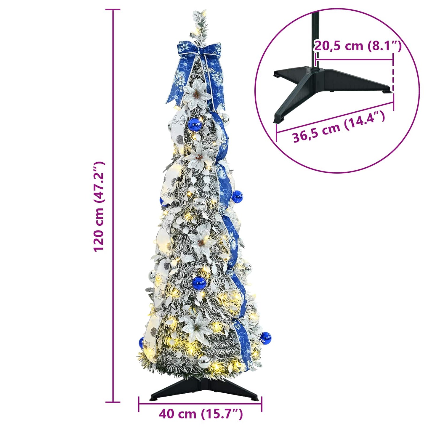 Kunstigt juletræ med 50 LED'er med stativ Hvid 120 cm PVC