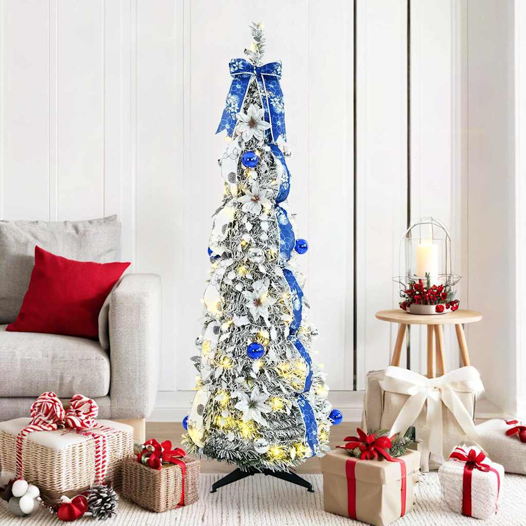 Kunstigt juletræ med 100 LED'er med stativ Hvid 150 cm PVC