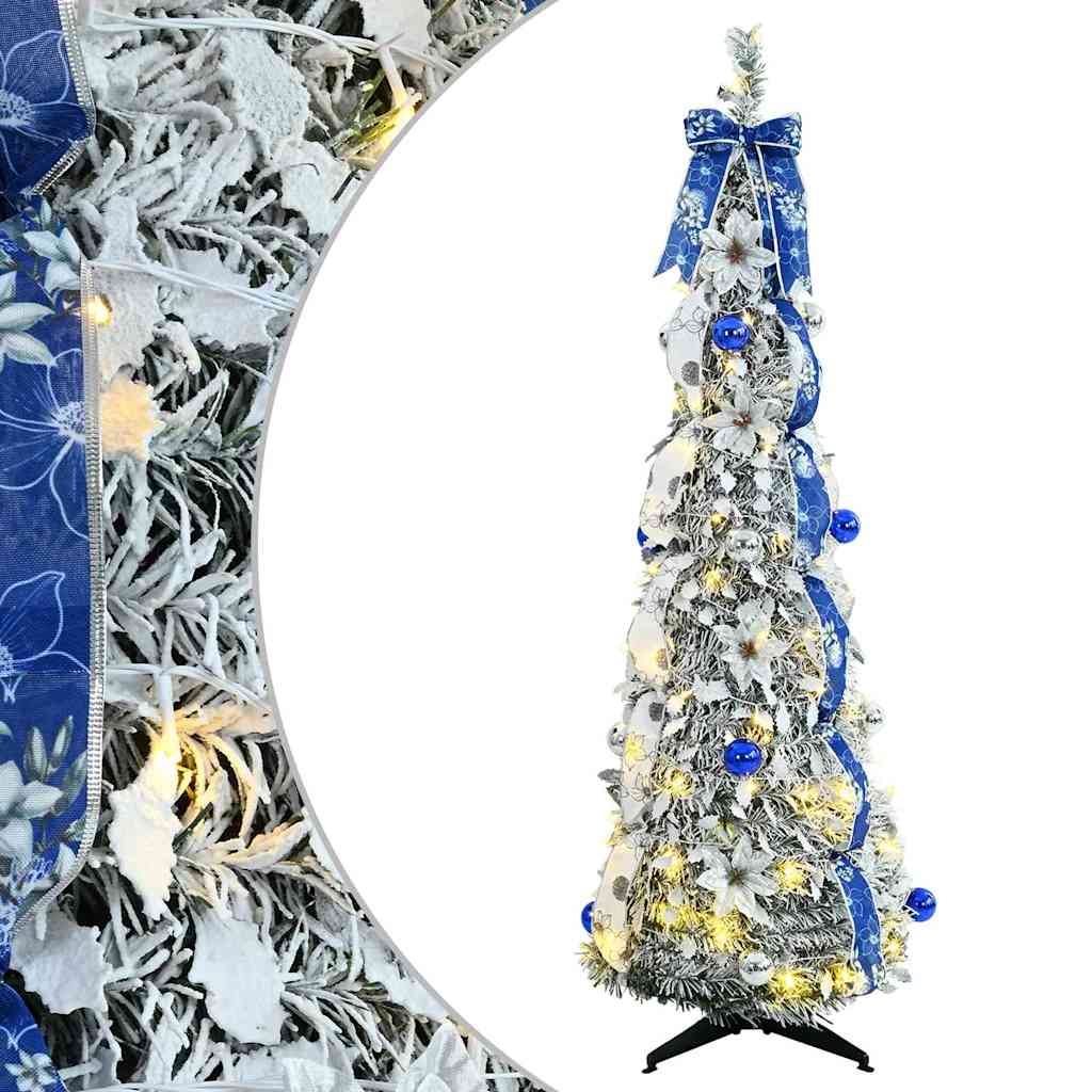 Kunstigt juletræ med 100 LED'er med stativ Hvid 150 cm PVC