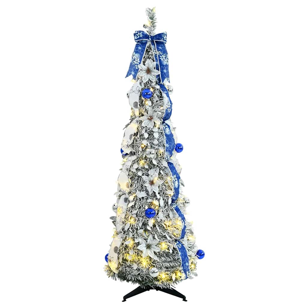 Kunstigt juletræ med 100 LED'er med stativ Hvid 150 cm PVC