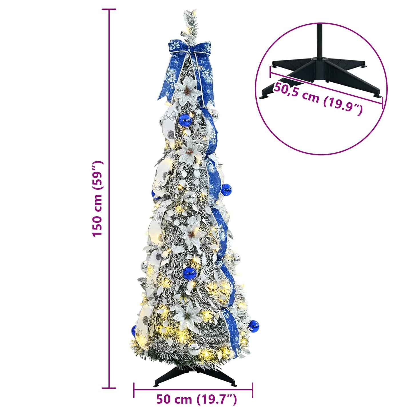 Kunstigt juletræ med 100 LED'er med stativ Hvid 150 cm PVC
