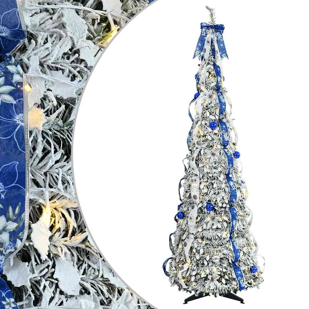 Kunstigt juletræ med 150 LED'er med stativ Hvid 180 cm PVC