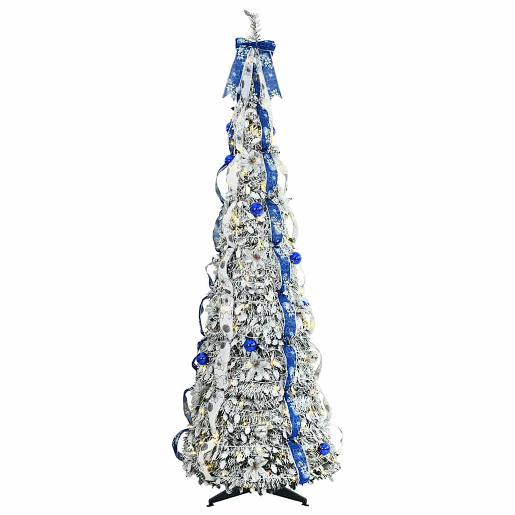 Kunstigt juletræ med 150 LED'er med stativ Hvid 180 cm PVC