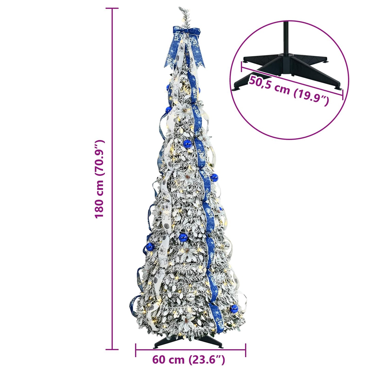 Kunstigt juletræ med 150 LED'er med stativ Hvid 180 cm PVC