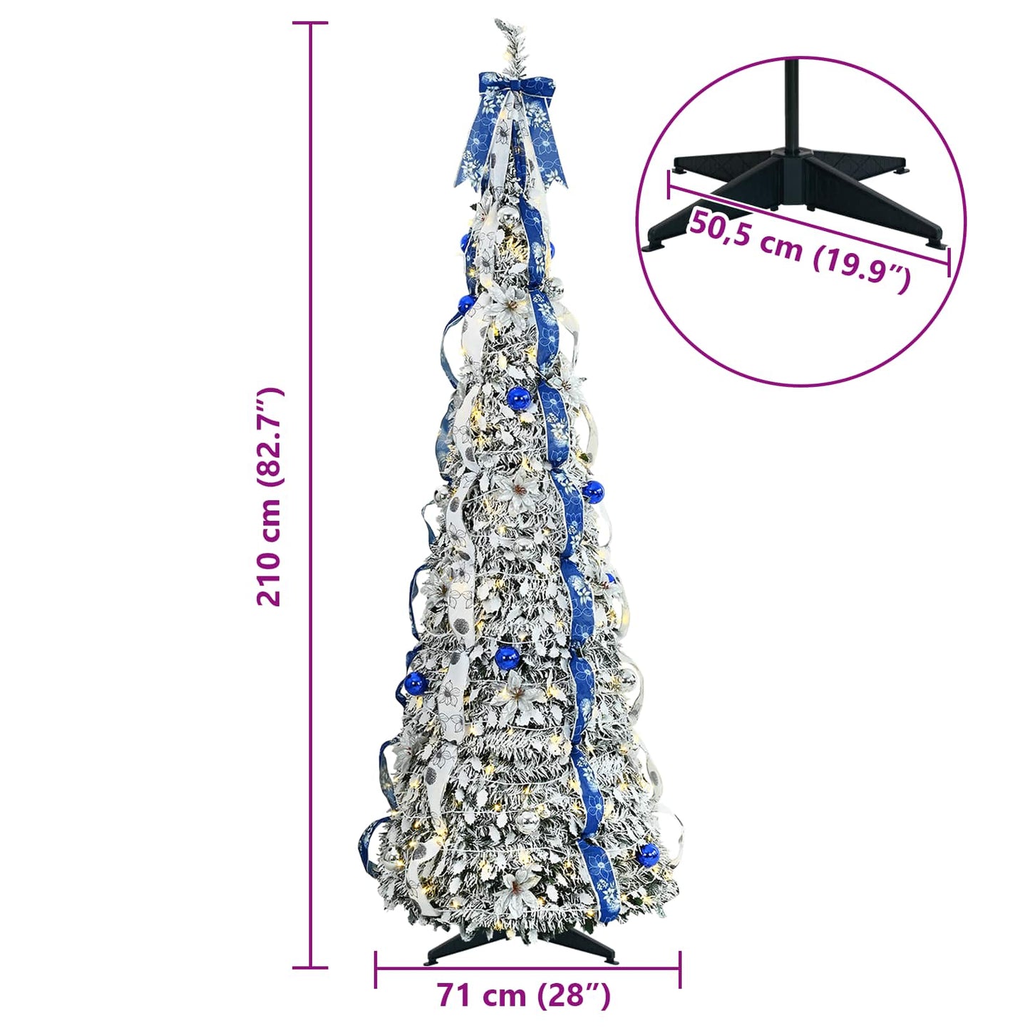 Kunstigt juletræ med 200 LED'er med stativ Hvid 210 cm PVC