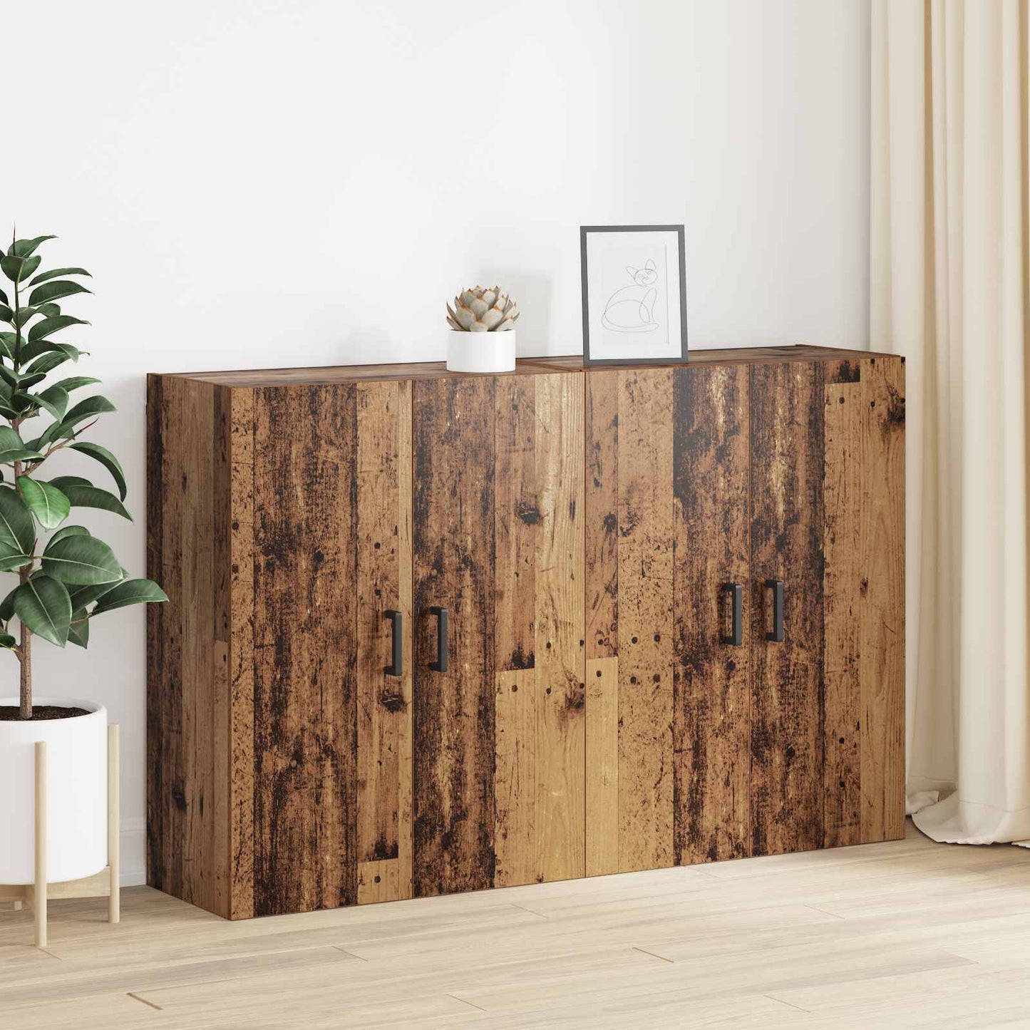Vægmonteret skab 2 pcs Gammelt træ 69,5 x 34 x 90 cm