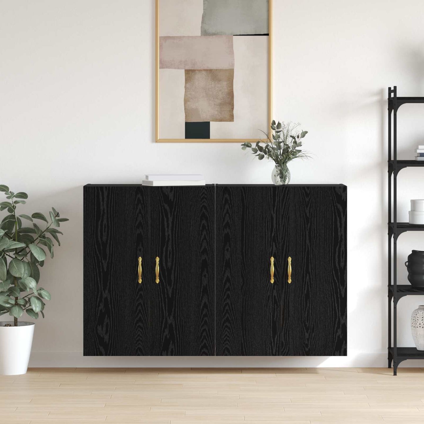 Vægmonteret skab Vægmonteret 2 pcs Sort eg 69,5 x 34 x 90 cm