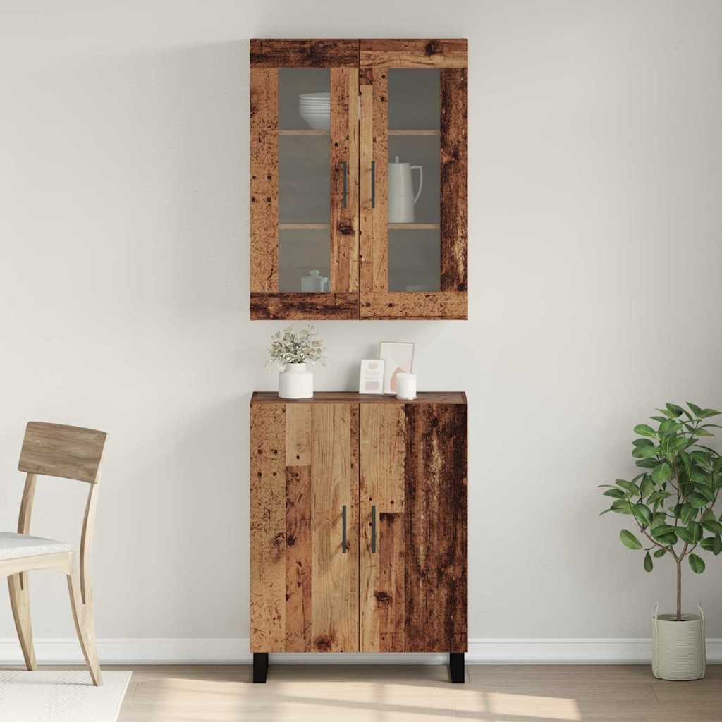 Highboard 2 pcs Gammelt træ Konstrueret træ