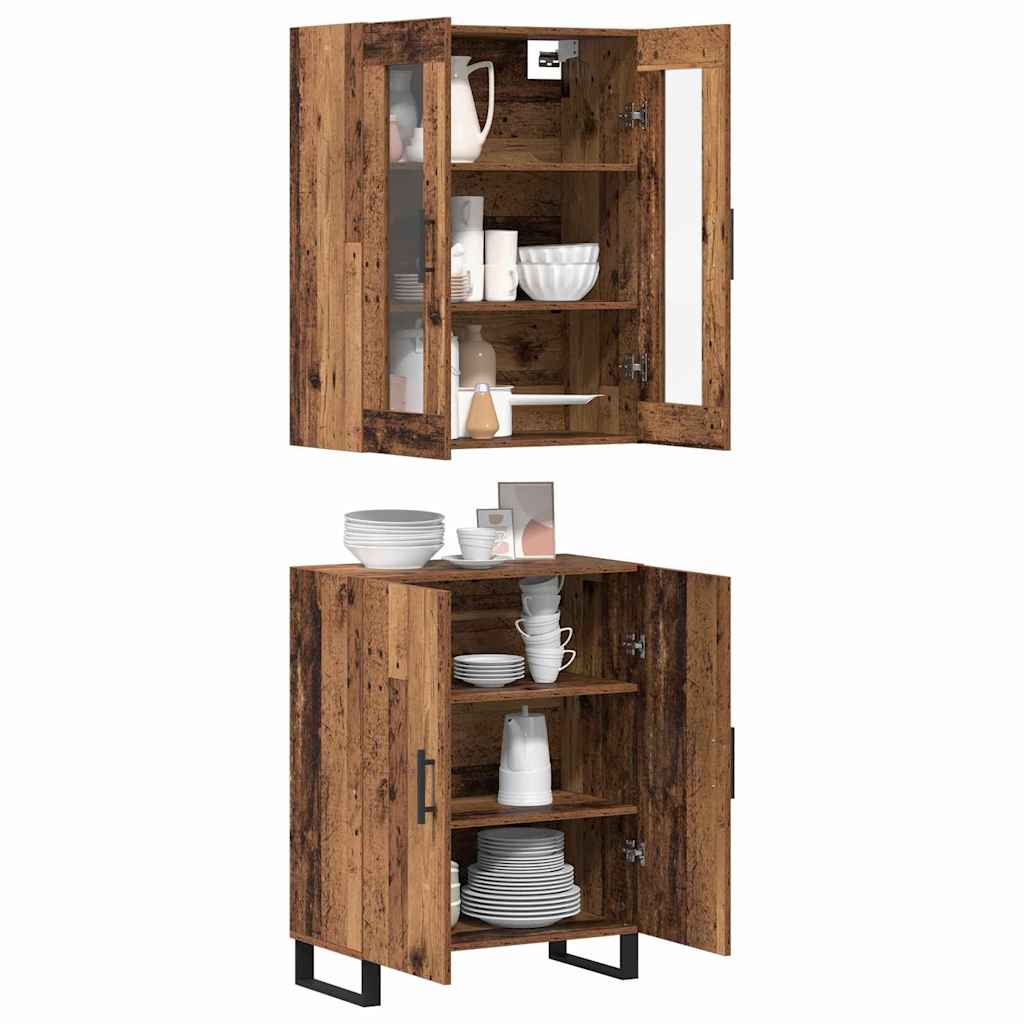 Highboard 2 pcs Gammelt træ Konstrueret træ