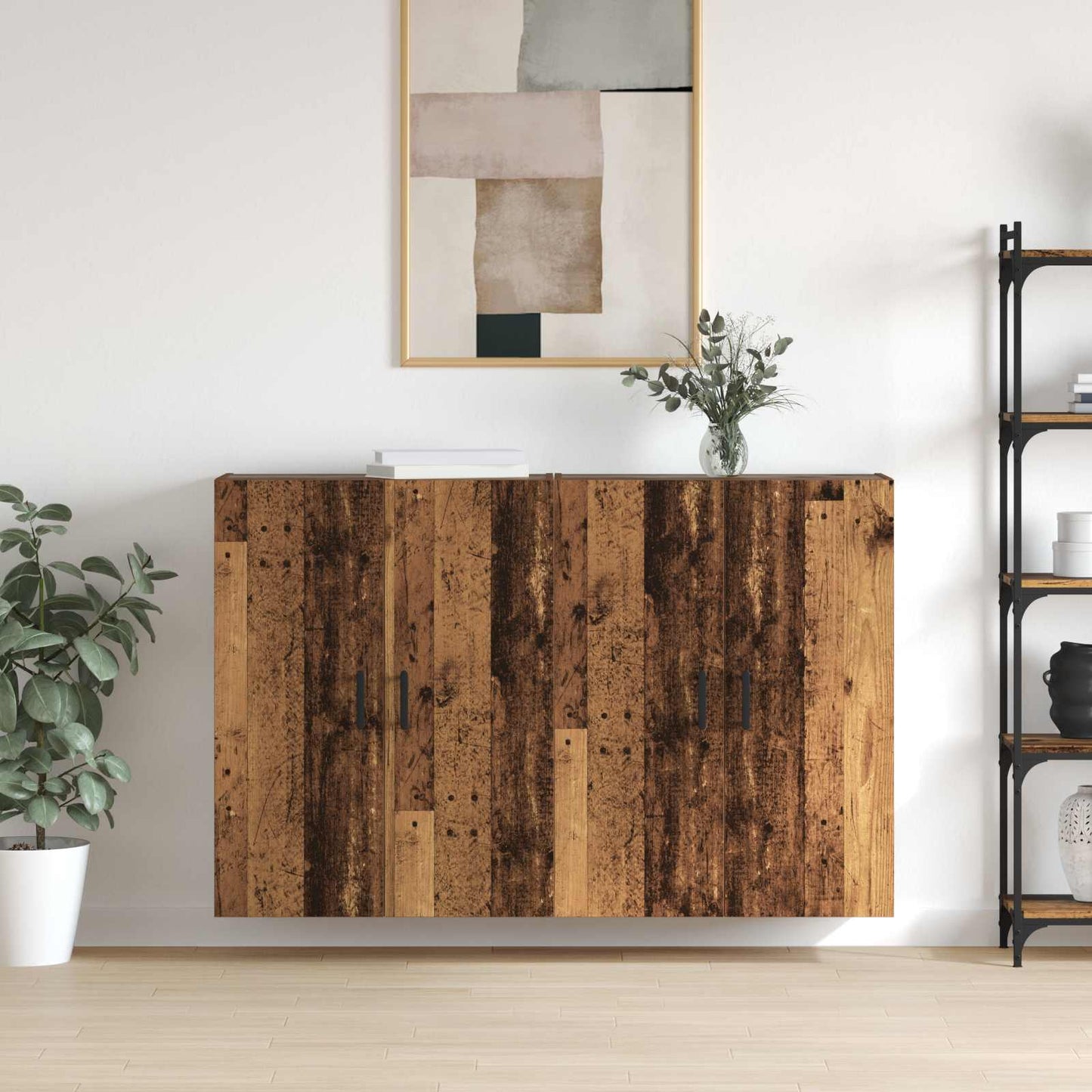 Vægmonteret skab 2 pcs Gammelt træ 69,5 x 34 x 90 cm