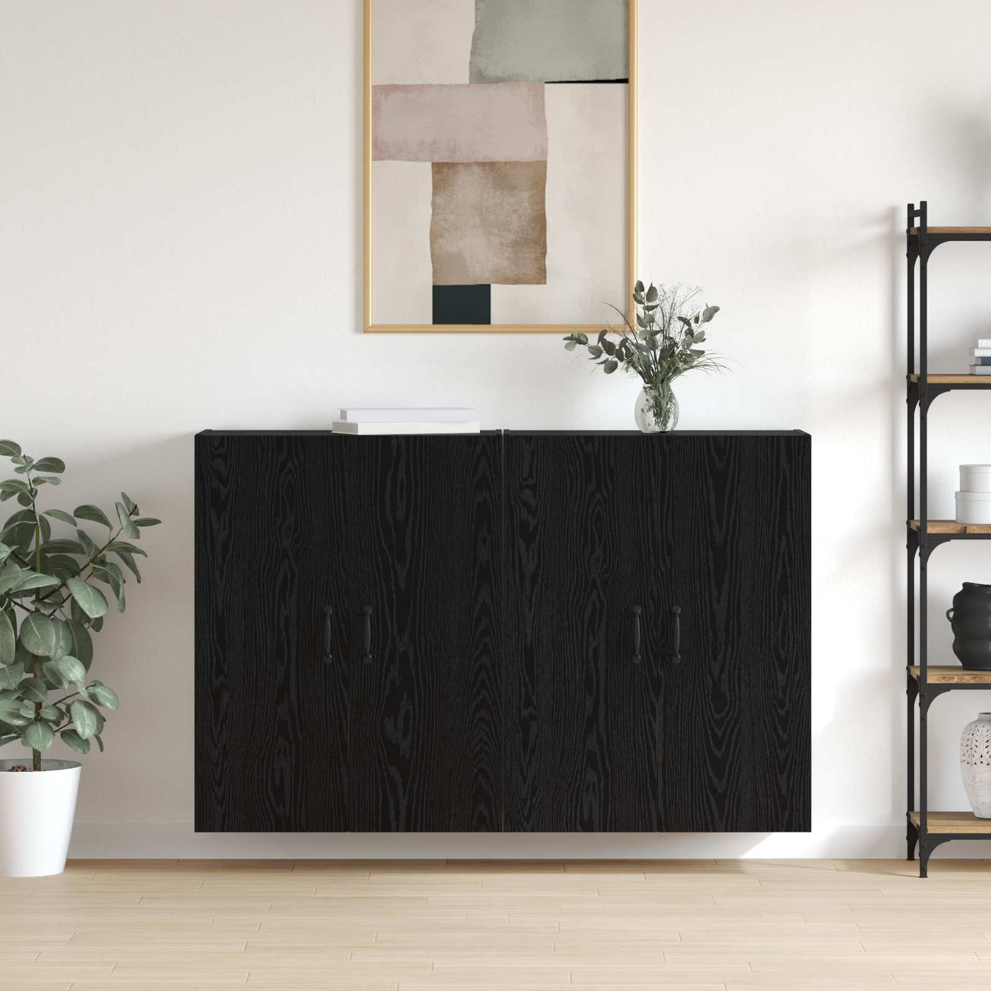 Vægmonteret skab 2 stk. Sort eg 69,5 x 34 x 90 cm