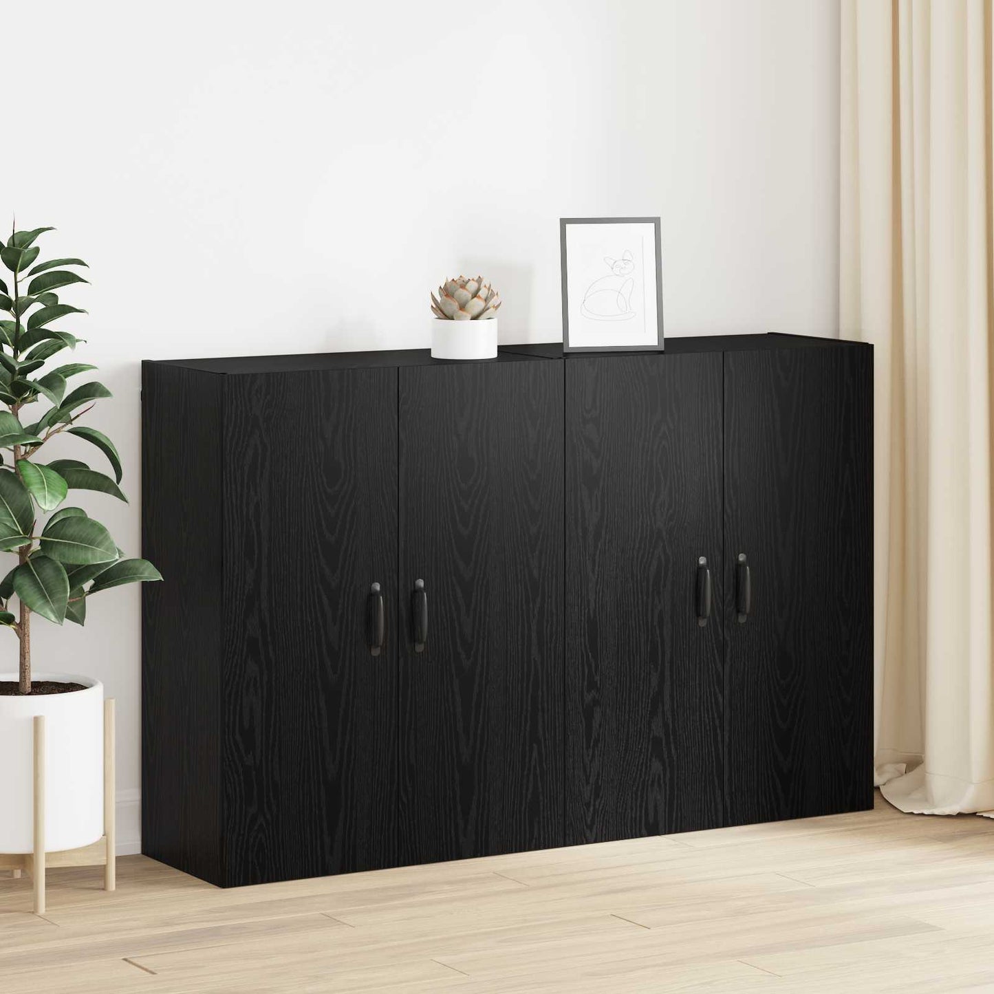 Vægmonteret skab 2 stk. Sort eg 69,5 x 34 x 90 cm