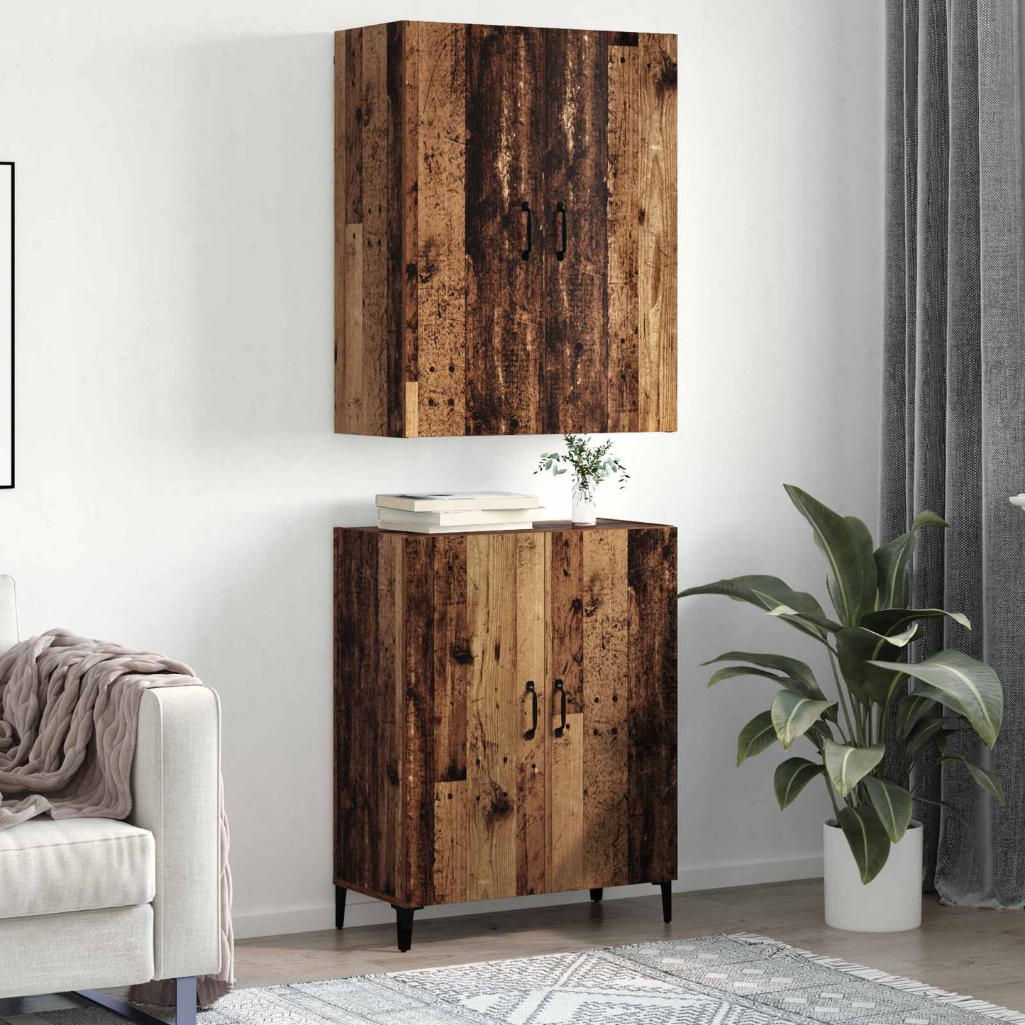 Highboard 2 pcs Gammelt træ Konstrueret træ