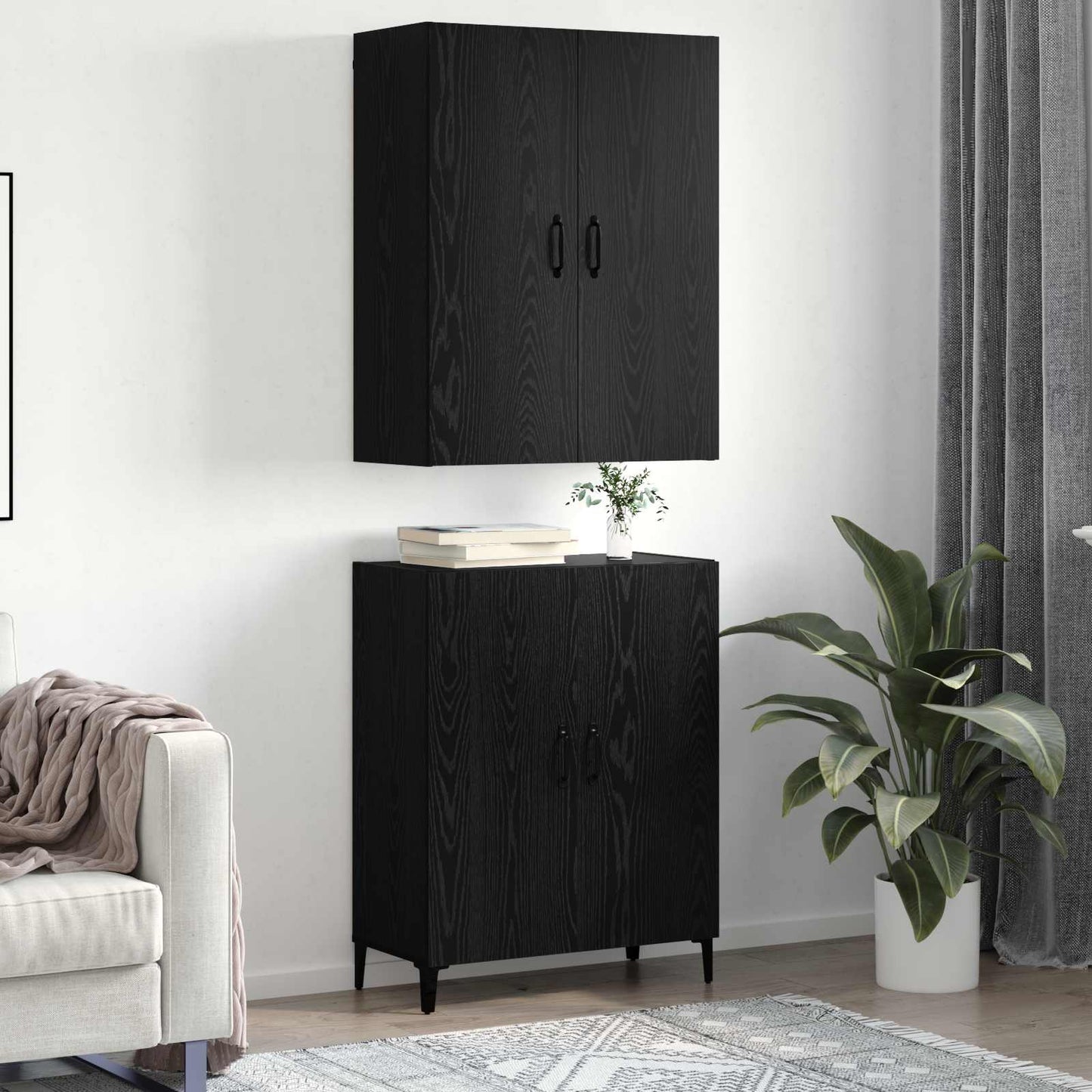 Highboard 2 stk. Sort eg 69,5 x 34 x 180 cm Konstrueret træ