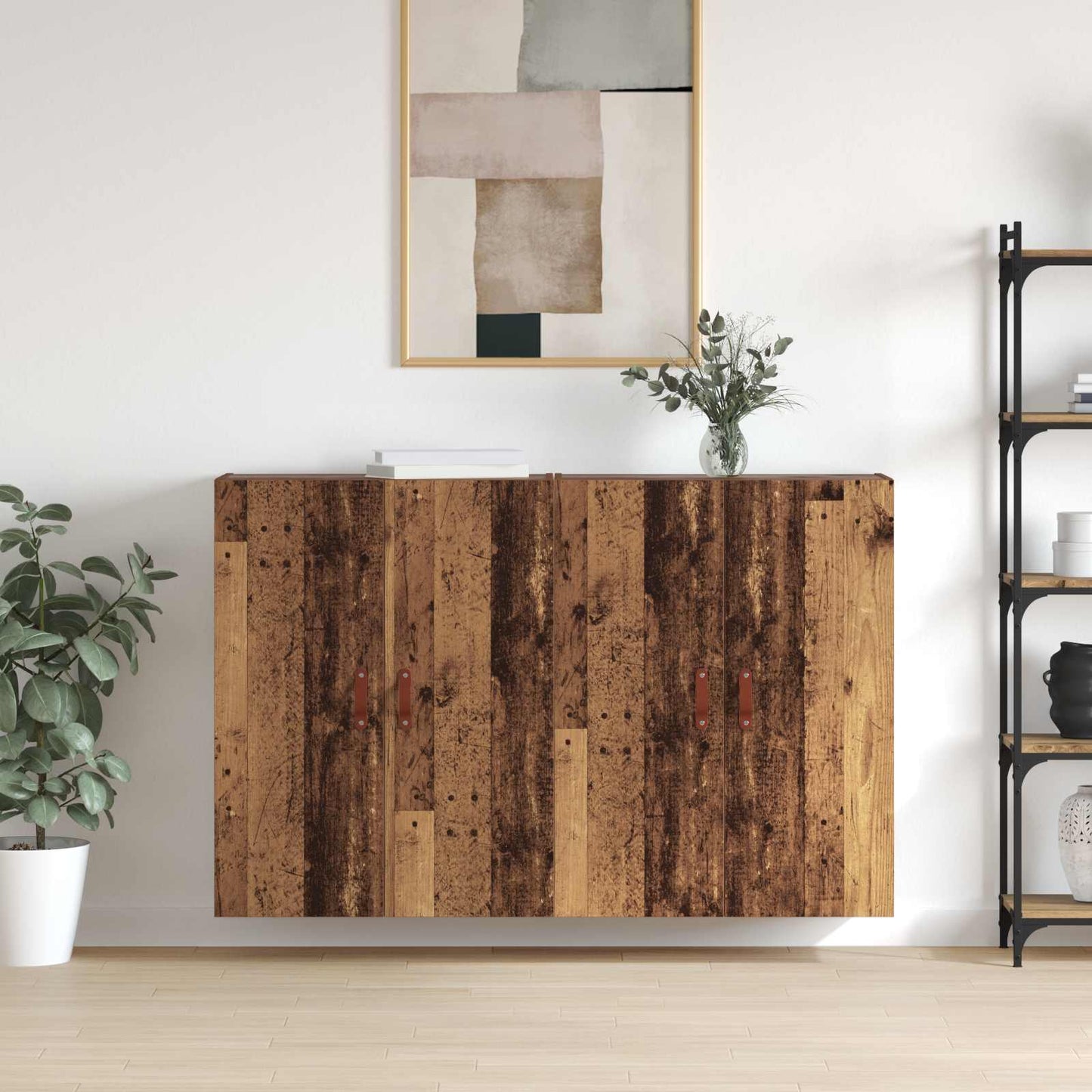 Vægmonteret skab 2 pcs Gammelt træ 69,5 x 34 x 90 cm