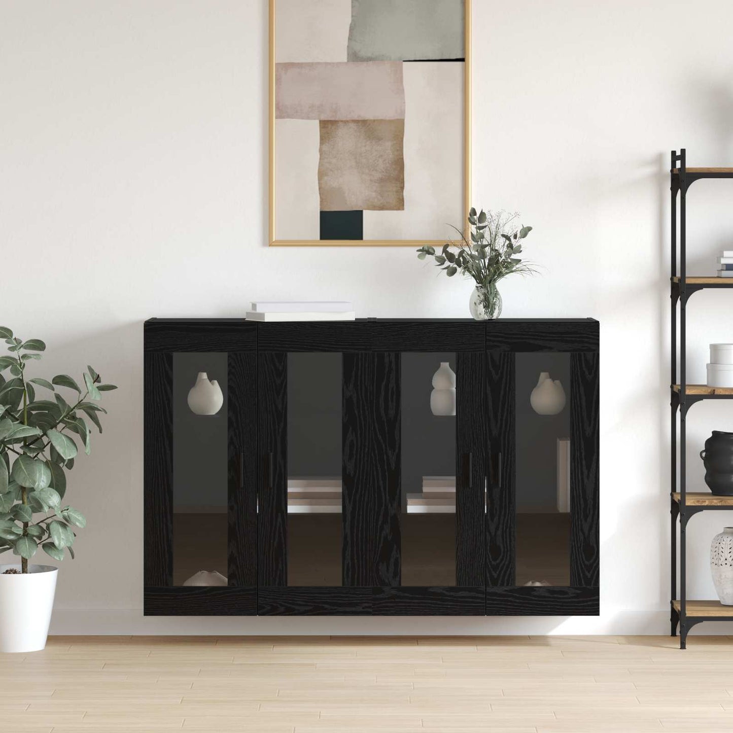 Væghængte skabe 2 stk. Sort eg 69,5 x 34 x 90 cm