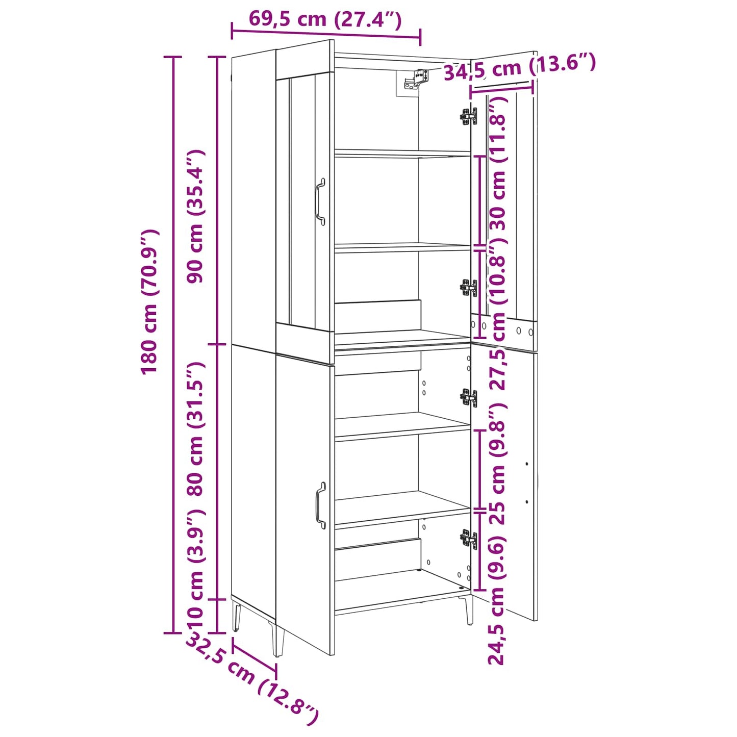 Highboard 2 stk. Artisan Egetræ 69,5 x 34 x 180 cm