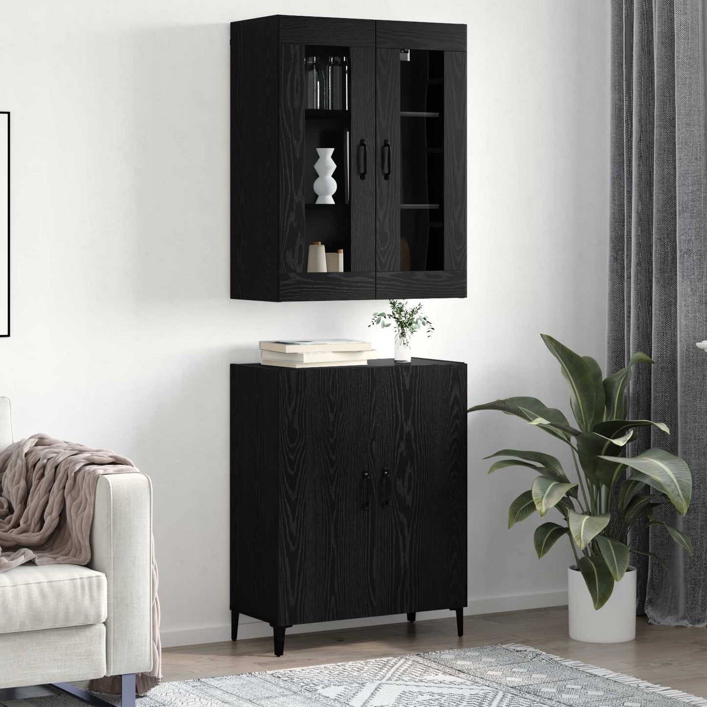 Highboard 2 pcs Sort eg Konstrueret træ